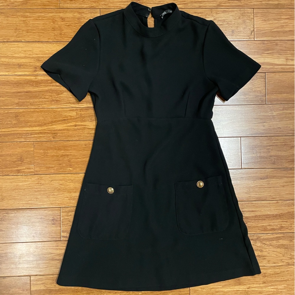 Black Mini Dress with Gold Buttons - XS